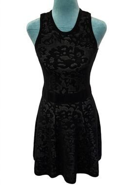 Milly Black Grey Floral Jacquard Knit Fit & Flare Dress Petite P Skater LBD